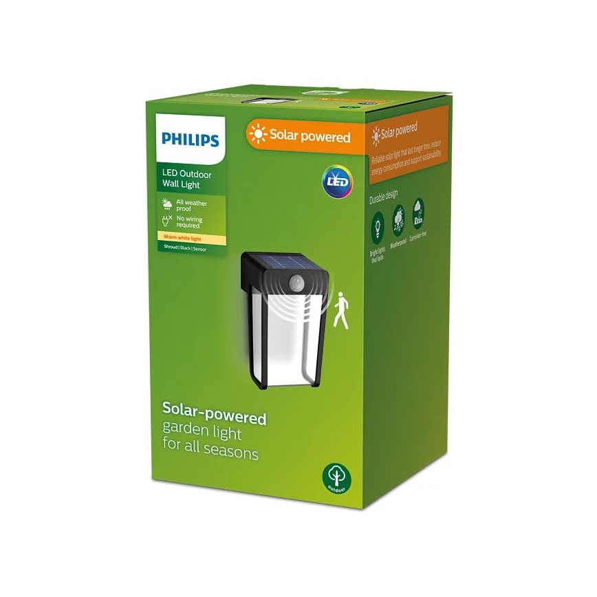 Philips - Applique murale solaire avec détecteur SHROUD LED/2,3W/3,7V 600 mAh IP44