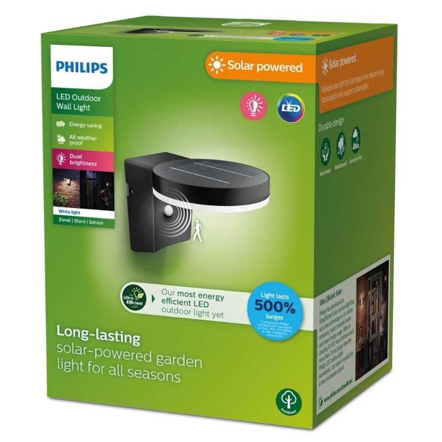 Philips - Applique murale solaire avec détecteur de mouvement et de crépuscule ZONAL LED/1,3W/3,7V 2500 mAh IP44