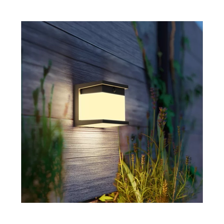 Philips - Applique murale solaire LED avec capteur DIARA LED/3,8W/3,7V 800 mAh 2700K IP44 noire