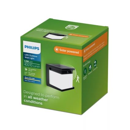 Philips - Applique murale solaire LED avec capteur DIARA LED/3,8W/3,7V 800 mAh 2700K IP44 noire