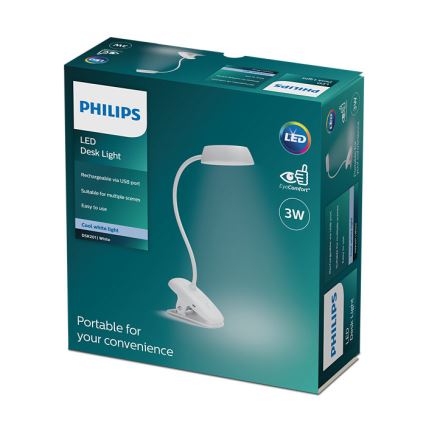 Philips - Lampe à pince à intensité variable DONUTCLIP LED/3W/5V 1200 mAh CRI 90 blanc
