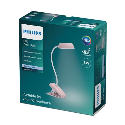 Philips - Lampe à pince à intensité variable DONUTCLIP LED/3W/5V 1200 mAh CRI 90 rose