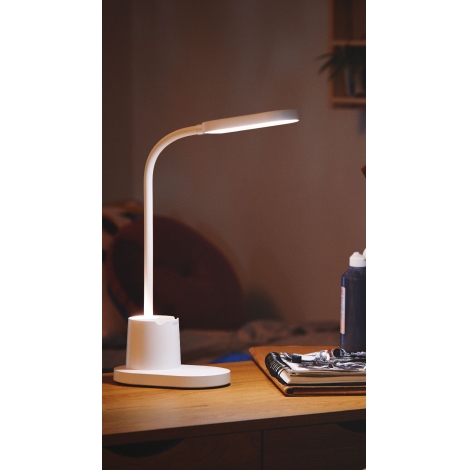 Lampe de bureau LED 7W avec interrupteur tactile et porte-stylo. Blanc