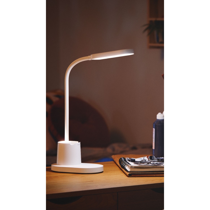 Lampe de bureau LED 7W avec interrupteur tactile et porte-stylo. Blanc