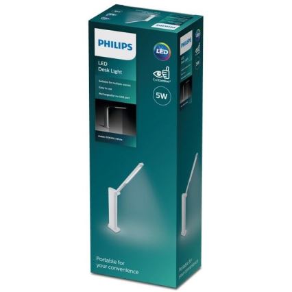Philips - Lampe de table tactile à intensité variable AMBER LED/5W/5V 1800 mAh blanc