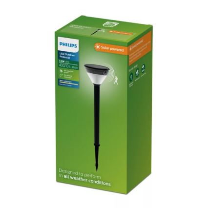 Philips - Lampe solaire LED avec capteur KYNA LED/3,8W/3,7V 800 mAh 2700K IP44 noir