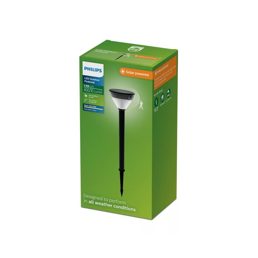 Philips - Lampe solaire LED avec capteur KYNA LED/3,8W/3,7V 800 mAh 2700K IP44 noir