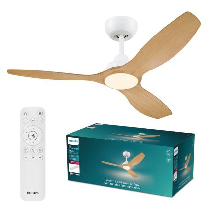 Philips - Ventilateur de plafond LED dimmable OLAS LED/24W/230V Ø 132 cm blanc/marron + télécommande