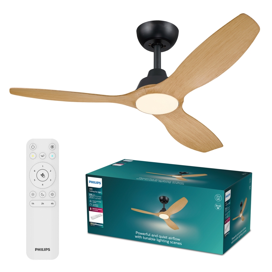 Philips - Ventilateur de plafond LED dimmable OLAS LED/24W/230V Ø 132 cm noir/marron + télécommande