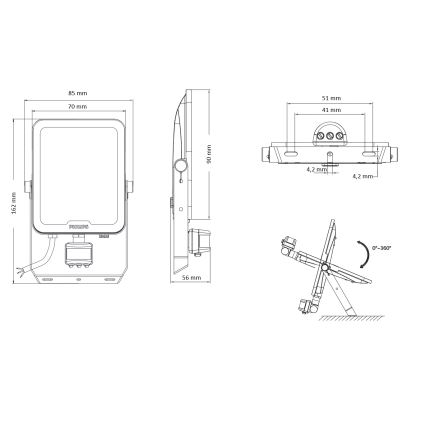 Philips - Projecteur LED LEDINAIRE ALL-IN avec capteur de mouvement et capteur crépusculaire LED/10W/230V 3000/4000/6500K IP65