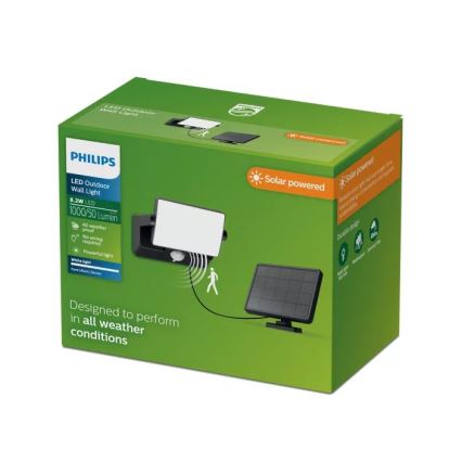 Philips - Projecteur mural solaire LED avec capteur FYNS LED/8,2W/3,7V 2600 mAh 3000K IP44 noir