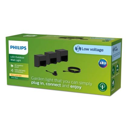 Philips - LOT 3x Applique murale extérieure GRITS LED/1,5W/24/230V IP44