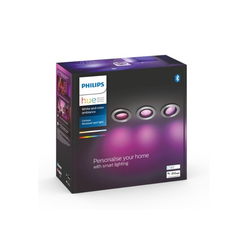 Philips - LOT 3x LED RGB Luminaire encastrable à intensité variable Hue CENTURA 1xGU10/5,7W/230V 2000-6500K