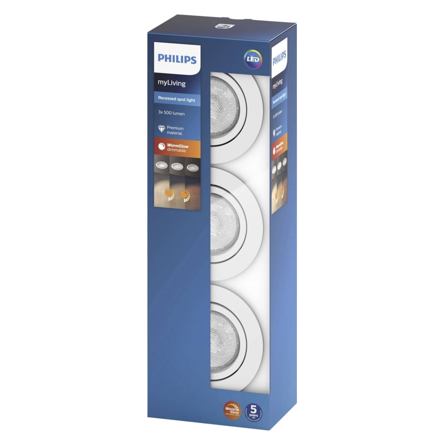 Philips - LOT 3x Luminaire encastrable à intensité variable SHELLBARK Warm Glow 1xLED/4,5W/230V 2200-2700K