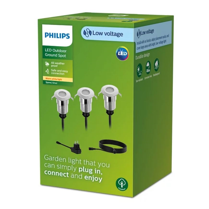 Philips - LOT 3x Spot encastrable extérieur SPORE LED/1W/24/230V IP67