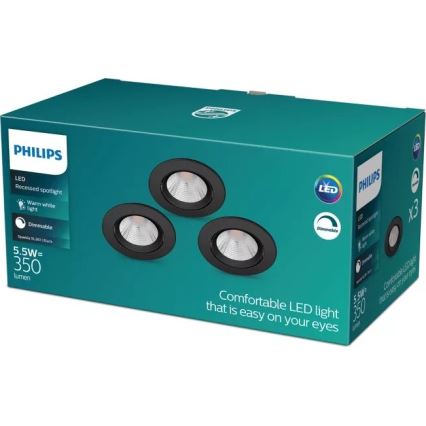 Philips - ENSEMBLE de 3 luminaires encastrés LED dimmables SPARKLE LED/5,5W/230V 2700K noir