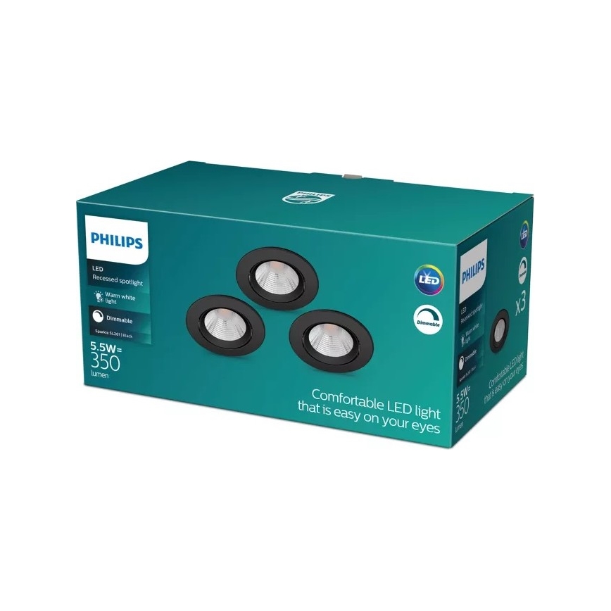 Philips - ENSEMBLE de 3 luminaires encastrés LED dimmables SPARKLE LED/5,5W/230V 2700K noir