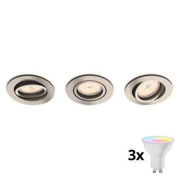 Philips - Lot de 3 spots encastrables LED RGBW dimmables 1xGU10/4,8W/230V chrome mat + télécommande