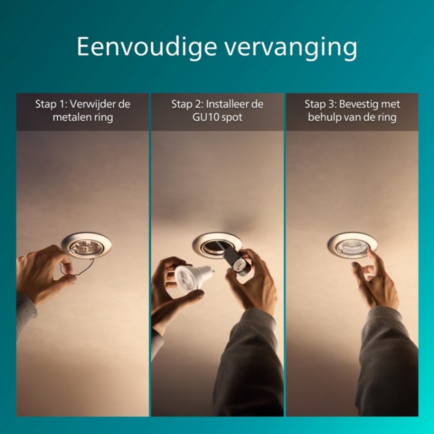 Philips - Lot de 3 spots encastrables PERIDOT 1xGU10/7W/230V, finition argentée