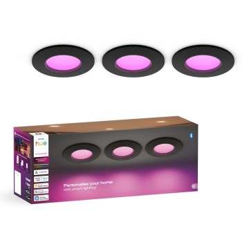 Philips - Lot de 3 spots encastrés LED RGBW dimmables pour salle de bains Hue SLIM LED/8,3W/230V 1000-20000K noir P44