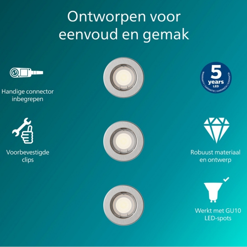 Philips - LOT DE 3 spots encastrés PERIDOT 1xGU10/7W/230V argentés