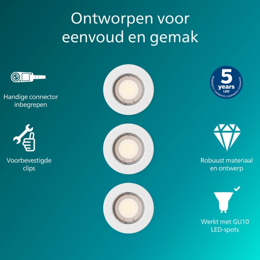 Philips - Lot de 3 spots encastrés PERIDOT 1xGU10/7W/230V blanc