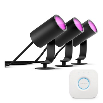 Philips - Lot de 3 spots LED RGB dimmables Hue LILY LED/8W/230V 2200-6500K IP65 + pont Hue