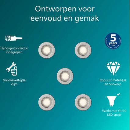 Philips - Lot de 5 spots encastrés PERIDOT 1xGU10/7W/230V argentés