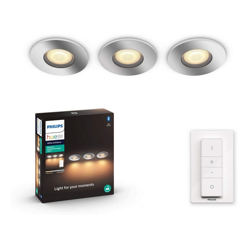 Philips - LOT x3 Spot à intensité variable LED salle de bain Hue ADORE 1xGU10/5W/230V IP44 + télécommande