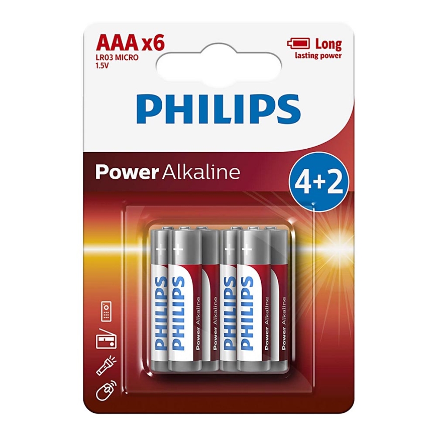 Philips LR03P6BP/10 - 6 pc Pile alcaline AAA POWER ALKALINE 1,5V 1150mAh