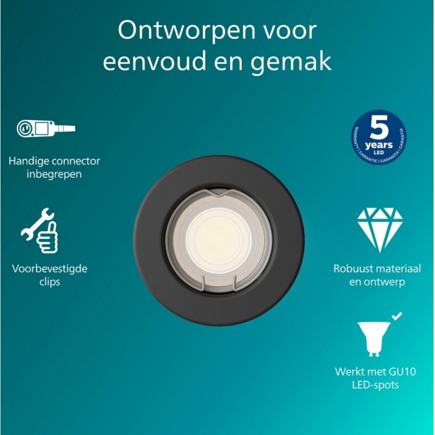 Philips - Luminaire encastré PERIDOT 1xGU10/7W/230V noir