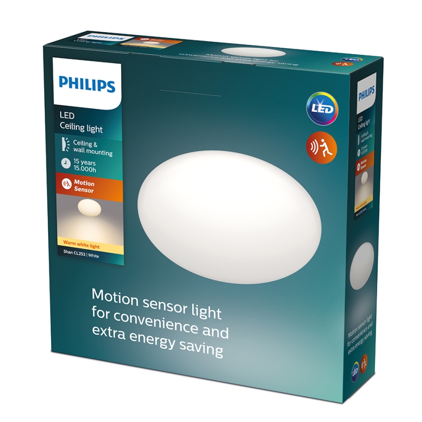 Philips - Plafonnier LED avec détecteur de mouvement, 12 W, 230 V, 2700 K