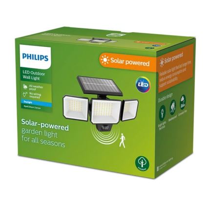 Philips - Projecteur solaire mural avec détecteur de mouvement et de crépuscule NYSIL 3xLED/8,7W/3,7V 2000 mAh IP65