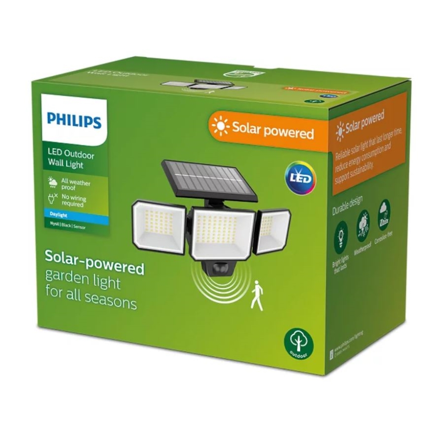 Philips - Projecteur solaire mural avec détecteur de mouvement et de crépuscule NYSIL 3xLED/8,7W/3,7V 2000 mAh IP65