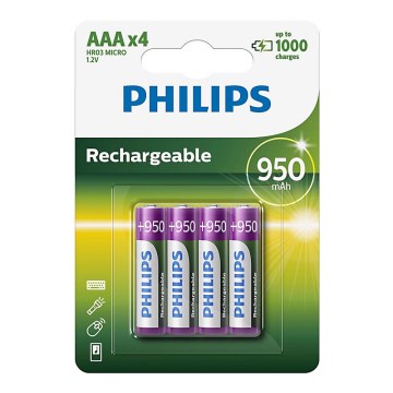 Philips R03B4A95/10 - 4 pc Pile rechargeable AAA MULTILIFE NiMH/1,2V/950 mAh