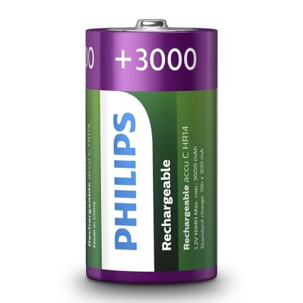 Philips R14B2A300/10 - 2 pc Pile rechargeable C MULTILIFE NiMH/1,2V/3000 mAh