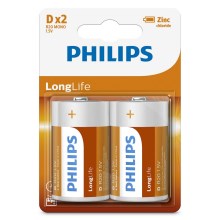 Philips R20L2B/10 - 2 pc Batterie au chlorure de zinc D LONGLIFE 1,5V