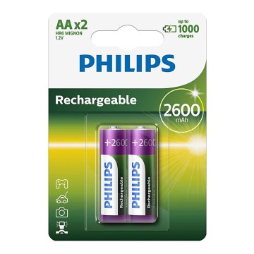 Philips R6B2A260/10 - 2 pc Pile rechargeable AA MULTILIFE NiMH/1,2V/2600 mAh