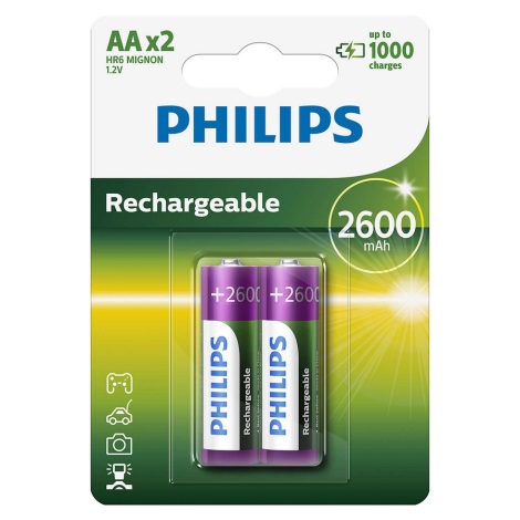 Philips R6B2A260/10 - 2 pc Pile rechargeable AA MULTILIFE NiMH/1,2V/2600 mAh