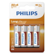 Philips R6L4B/10 - 4 pc Batterie au chlorure de zinc AA LONGLIFE 1,5V