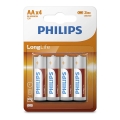 Philips R6L4B/10 - 4 pc Piles au chlorure de zinc AA LONGLIFE 1,5V 900mAh