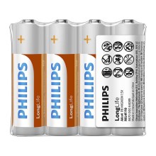 Philips R6L4F/10 - 4 pc Batterie au chlorure de zinc AA LONGLIFE 1,5V 900mAh