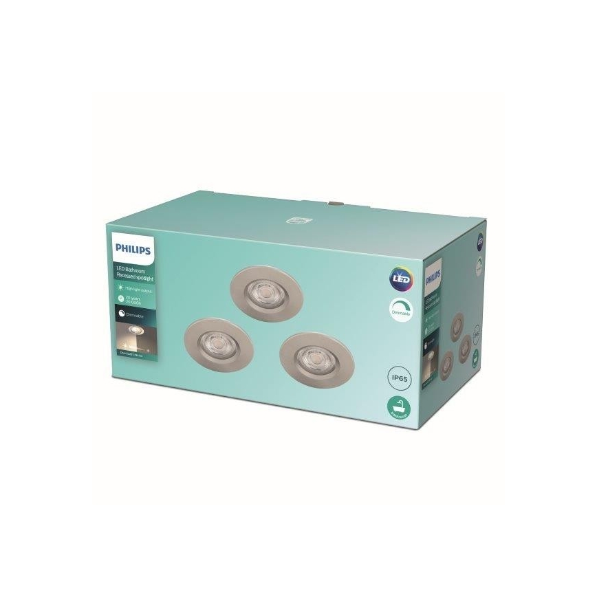 Philips - SET 3x Spot à intensité variable LED salle de bain LED/5W/230V 2700K IP65