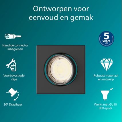 Philips - Spot encastré PERIDOT 1xGU10/7W/230V noir
