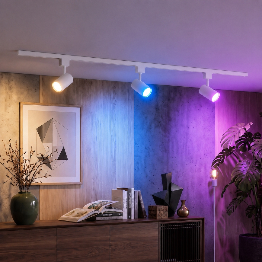 Philips - Spot LED RGBW dimmable pour rail EASYLINK HUE 3x GU10 / 4,7 W / 230 V 2200-6500 K 1 m blanc + pont Hue