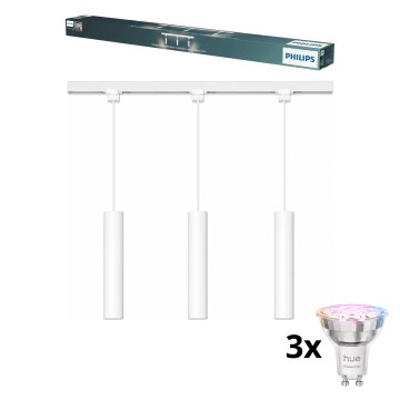 Philips - Suspension LED RGBW à intensité variable sur câble, compatible avec le système de rails EASYLINK HUE, 3x GU10 / 4,7 W / 230 V, 2200–6500 K, câble 1 m, blanche