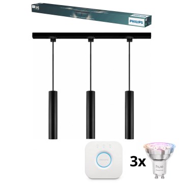 Philips - Suspension LED RGBW dimmable pour système de rails EASYLINK HUE 3x GU10/4,7W/230V 2200-6500K 1 m noir + Hue Bridge