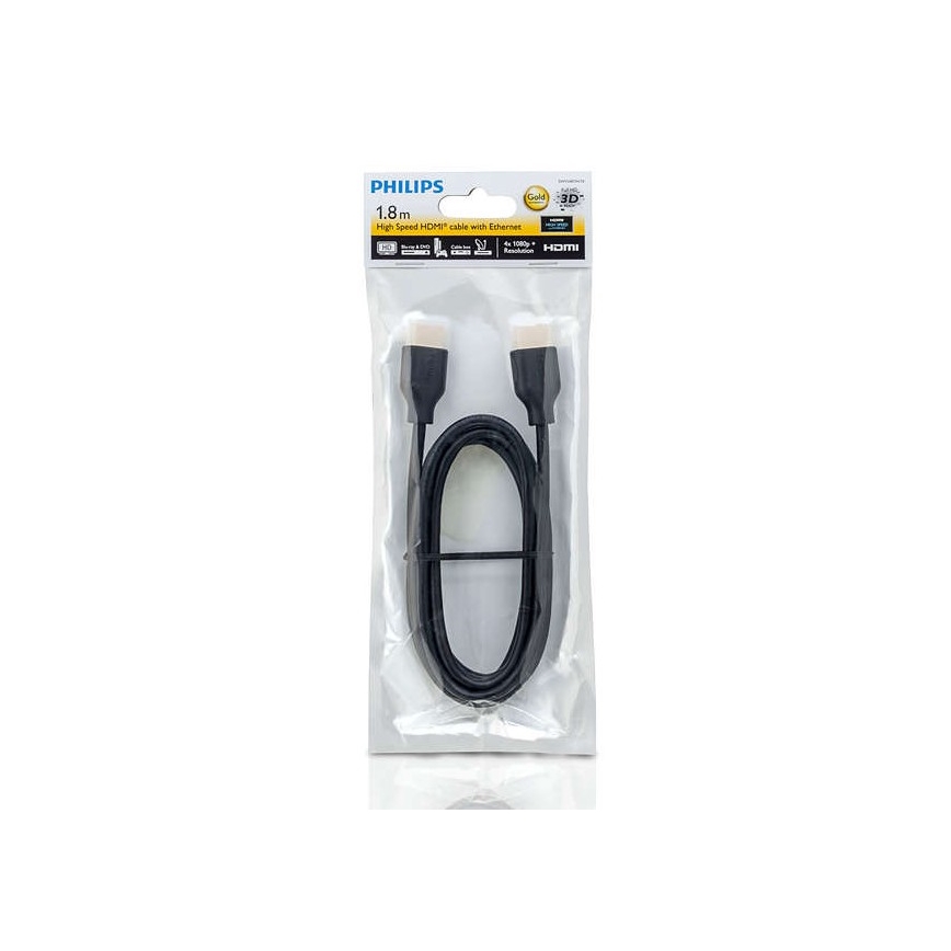 Câble HDMI Philips 1,5 M - Noir - Résolution 4K Haute Qualité - Connexion TV, PC, Console