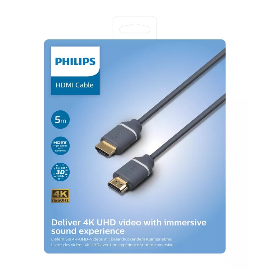Philips SWV5650G/00 - Câble HDMI avec Ethernet, connecteur HDMI 2.0 A 5m gris