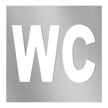 Pictogramme WC 12 × 12 cm en inox, finition argentée